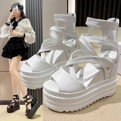 Womens Thick-soled Peep-toe Shoes With Cross Straps