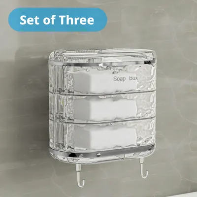 Rotating soapbox-3 layers-including hooks-transparent-PET-1 piece