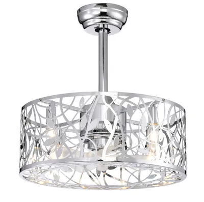 18'' Decor Forward Reverse 5 Blades Ceiling Fan Lamps,Cage Closed Industrial Style Vintage Fan Ceiling Fan With 3 Speeds Adjustable For Living Room, Bedroom, Kitchen--Chrome