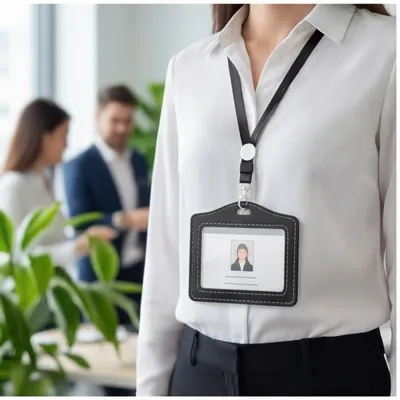 Set Of 10 ID Card Holders With Lanyards, Clear Hard Plastic Cases & Black Lanyards, Professional Employee ID Cards For Schools, Offices & Trade Shows—Color-Coded Labels
