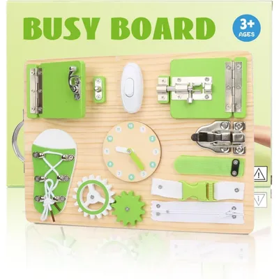 Montessori Busy Board Motor Skills Activity Board 10-in-1 Activity Board Wooden Sensory Motor Skills Board