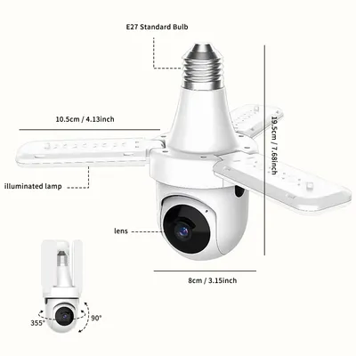 3-Leaf Fan Light Bulb Security Camera, 1080P HD WiFi Remote Monitor, Easy Installation No Wiring, Night Vision Motion Detection For Home & Shop