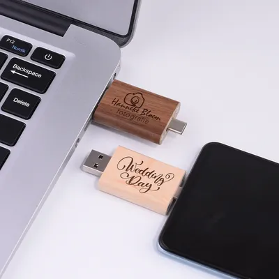 Maple Box Carved Wooden 2 In 1 Mobile Phone U-disk TYPE-C