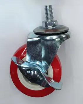 Mute caster-2-inch screw pole side brake-M8*15-red and white flower PP wheel-iron-1 piece