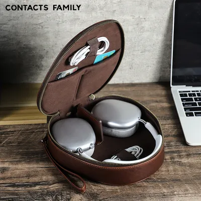 Headset Wireless Earphone Bag Genuine Leather Portable Storage