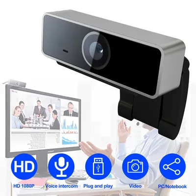 1Pc FHD 1080P Webcam USB PC Computer Webcam Auto Focus With Microphone 60-Degree Widescreen Desktop Laptop Webcam Live Streaming Webcam With Rotatable Clip For Live Broadcast Video Calling Conferencin