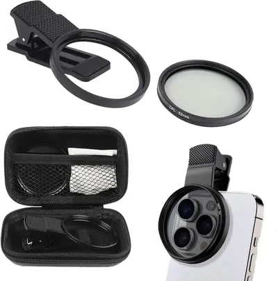 52mm Professional Phone Camera Clip With Macro Lens CPL Star Variable ND Filter For All Smartphones Aluminum Alloy Thread - With CPL Filter,Round Hole