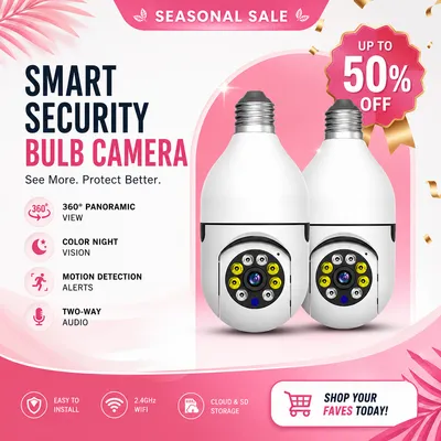 2 PCS Ease Life APP Light Bulb Security Cameras Outdoor Wireless WiFi Camera 5GHz, 360 Degree, E27 Light Socket Screw In Securi