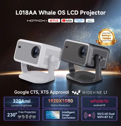 L018AA Whale OS LCD Projector 320 ANSI Lumens, 1920X1080P Resolution ,Android 13 And Officially Authorized By Netflix, YouTube, Etc.