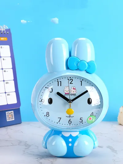 Cute Cartoon Stereo Dual Music Alarm Clock Mute Sweep Second Snooze Night Light