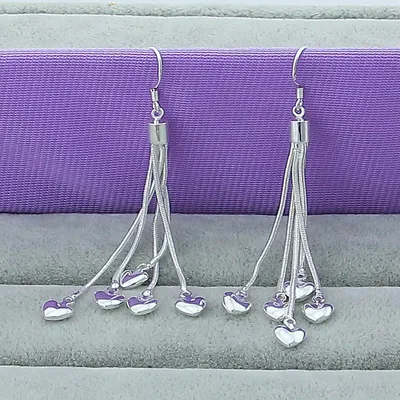 925 Silver Plated Tai  Five Heart Earrings
