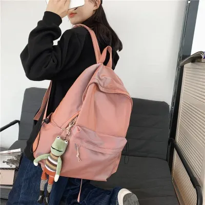 Schoolbag Ins Simple Solid Color Water-Resistant Backpack Large Capacity Campus Shoulder Bag