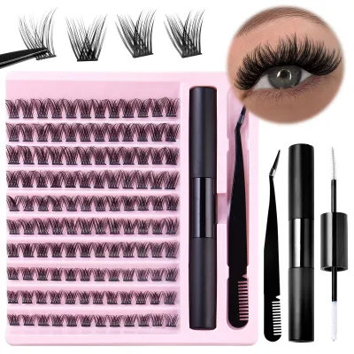 Eyelash DIY Eyelash Extensions Kit Private Label Lash Clusters DIY with Bond Seal Glue and Tweezers Set