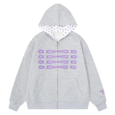 Hooded zipper hoodie purple polka dot jacket