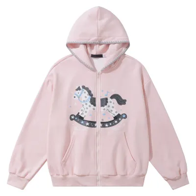 Light pink hooded zipper sweatshirt with polka dot jacket