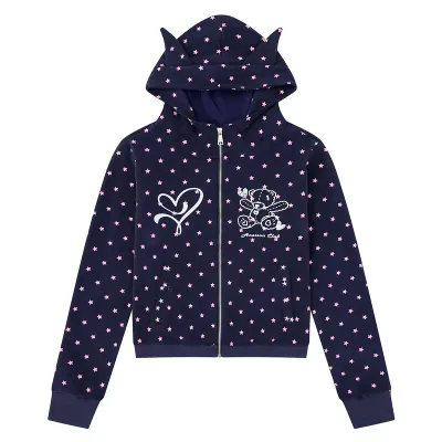 Full powder pentagram short zipper hooded jacket
