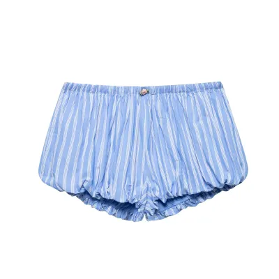 Button embellished striped MIDI puffy shorts for women