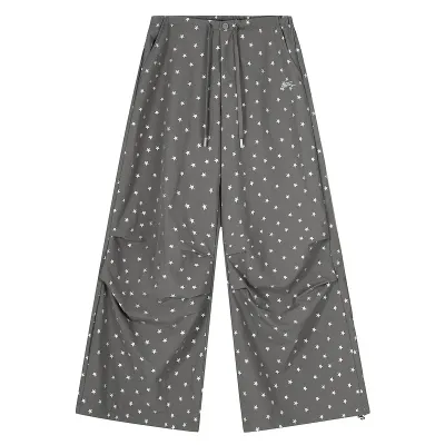  Star Print Pleated Casual Pants for Men and Women Summer  Loose Long Pants