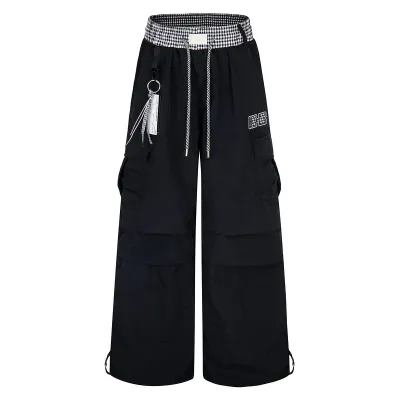 Black Straight Leg Unisex Streetwear Loose BF Wide Leg Pleated Casual Pants