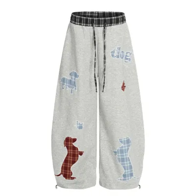 Animal cartoon patch embroidery curved knife pants