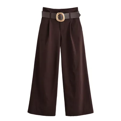  Pattern Style Retro Brown  Silhouette Wide Leg  Length Long  Type of Clothing Pants