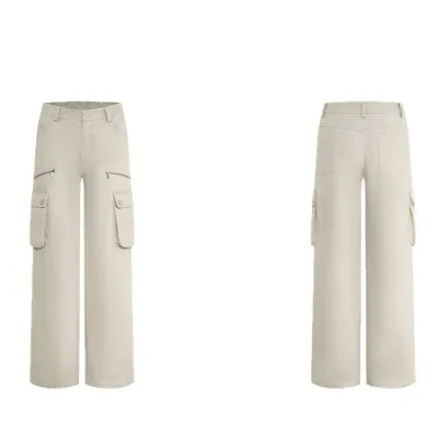  Loose Straight Leg Khaki Cargo Pants Women Spring Washed Casual Jeans