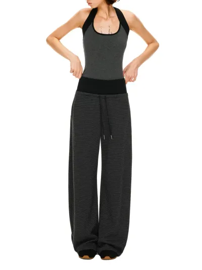  Velvet Curved Cut Elastic Waist Fleece Lined Sweatpants Loose Thick Casual Pants