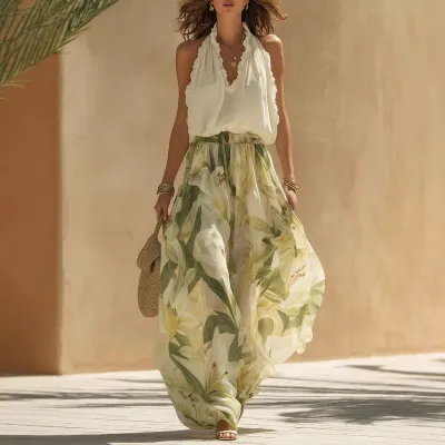 Spring New V-Neck Fitted Ruffle Elegant Dress
