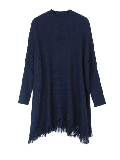  Mock Neck Tassel Sweater Loose Fashion Simplicity Solid Color Pullover Women Top Autumn New Temperament Sweater 