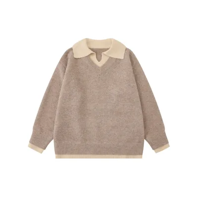  Two-Piece V-Neck Polo Sweater Casual Loose Knitwear