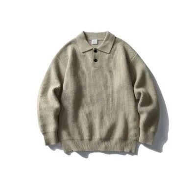  Preppy Style Simple Solid Color Loose Polo Neck Pullover Sweater
