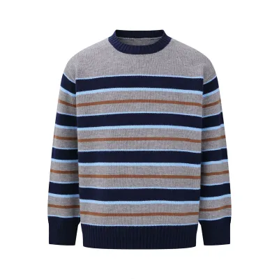  Striped Sweater Unisex Color-blocked Loose Fit Crewneck Knitwear Pullover