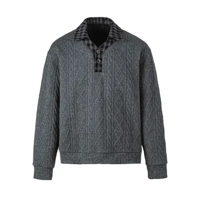  Wool Blend Faux Two-Piece Plaid Notched Collar Pullover Knitwear