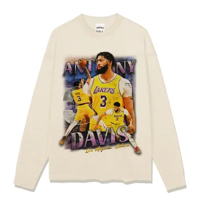 BC thick eyebrow brother Anthony Davis printed long-sleeved short-sleeved T-shirt retro washed heavy top