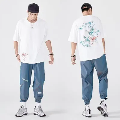 Phoenix Embroidered T-shirt Solid Color Simple Half Sleeve Trendy Short Sleeve Summer New Men's Clothing