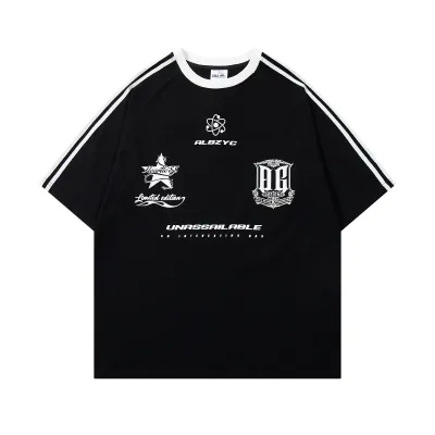  Style Casual Three-Stripes Fleece Foaming Print Short Sleeve T-Shirt Men's Loose Fit Summer Couple Top