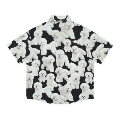  Retro Cute Dog Full Print Short Sleeve Shirt Unisex Loose Casual Couple Blouse