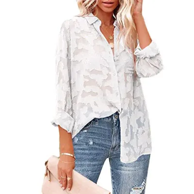 Cardigan Cotton Printed Single Breasted Lapel V-Neck Long Sleeved Temperament Commuting Shirt