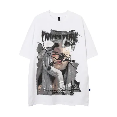 Cartoon avatar printed short sleeved T-shirt