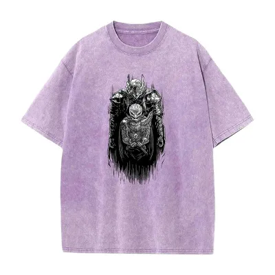 Anime Berserk Printed T-Shirt Summer Cotton Washed Top Vintage Distressed Short Sleeve