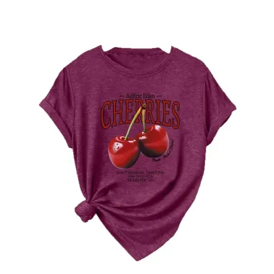 CHERRIES Cherry Round Neck Short Sleeve