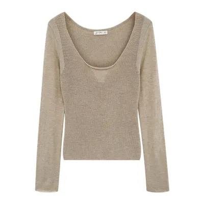 Asymmetrical Shoulder Knotted Long Sleeve Fitted Inner Layer T-Shirt