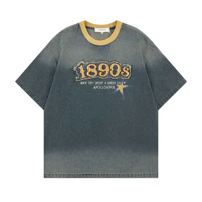 Alphabet and number sticker embroidery denim short T