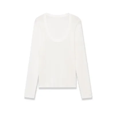 Casual versatile long sleeved round neck solid color T-shirt top