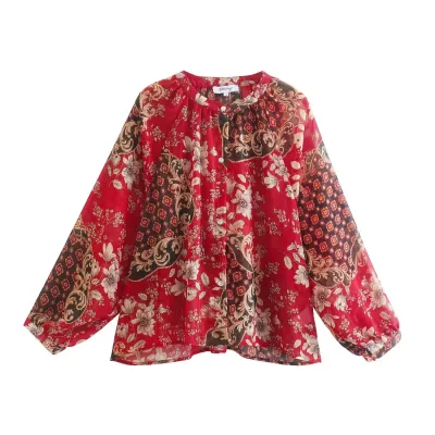 Casual loose gold thread watermark printed shirt