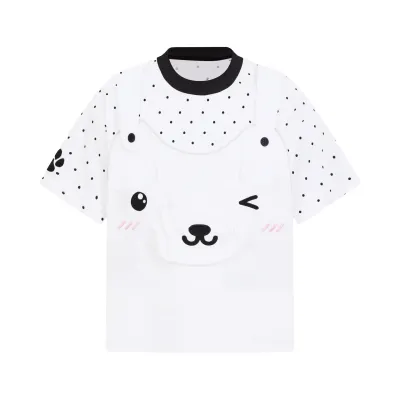 Bear Polka Dot Faux Two-Piece T-Shirt for Women with 3D Pocket Zipper Design, Soft and Loose Fit