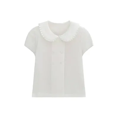 Button-buttonhole collar puffed sleeve shirt T-shirt