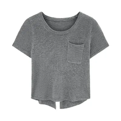 Back Split Unique Styling Round Neck Short Sleeve Knit Top