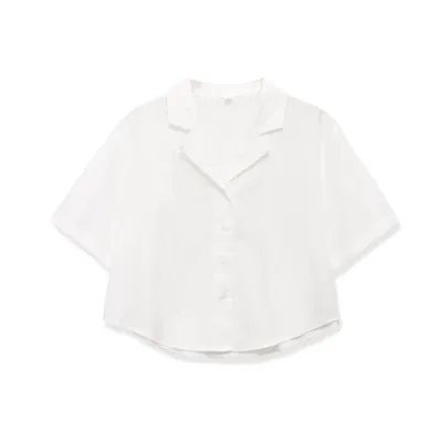 Casual versatile collared short sleeved loose fit shirt