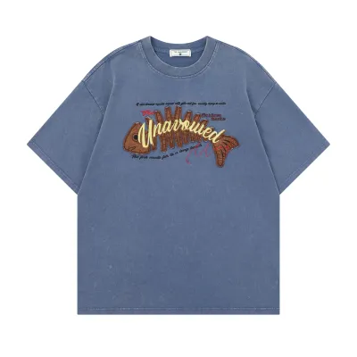 Fish bone patch embroidered short sleeved shirt